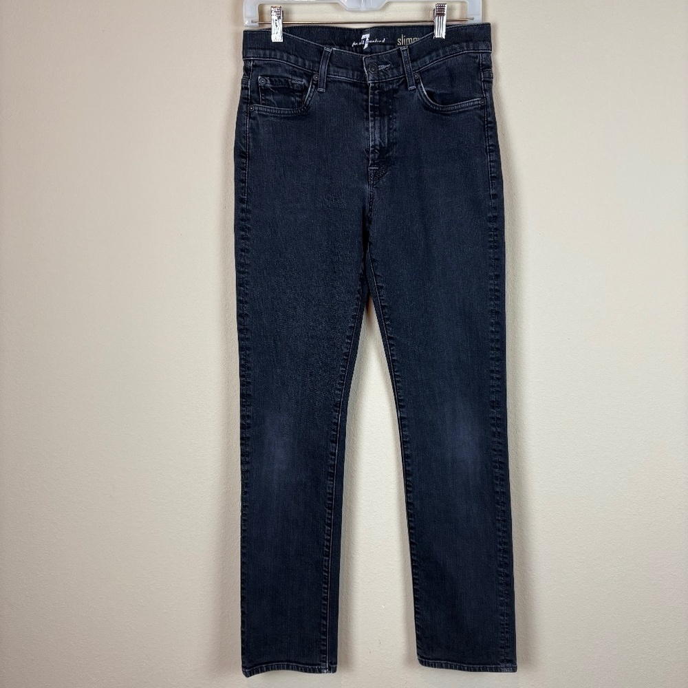 7 For All Mankind Slimmy Black Denim Cotton Blend Jeans; Women's Size 30